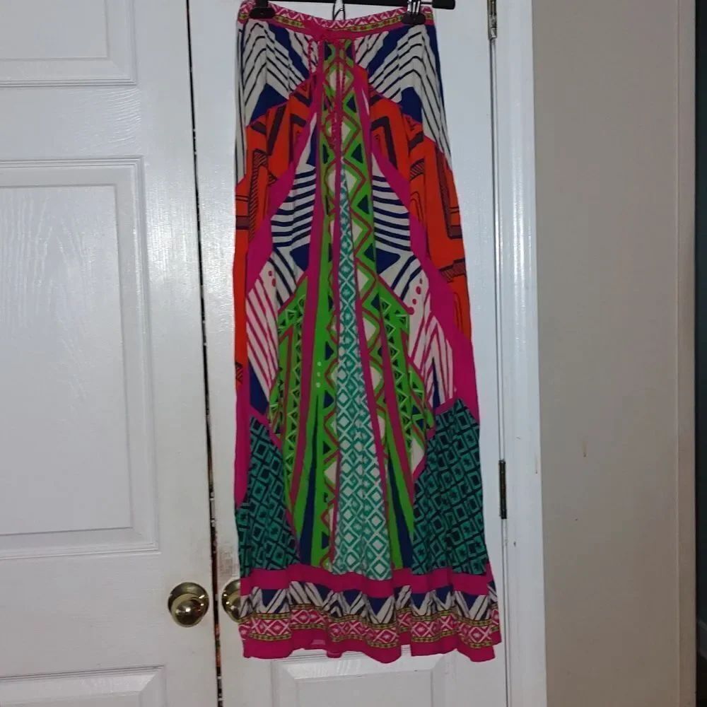 Flying Tomato bright summer beach cruise abstract maxi skirt elastic waist Sz S